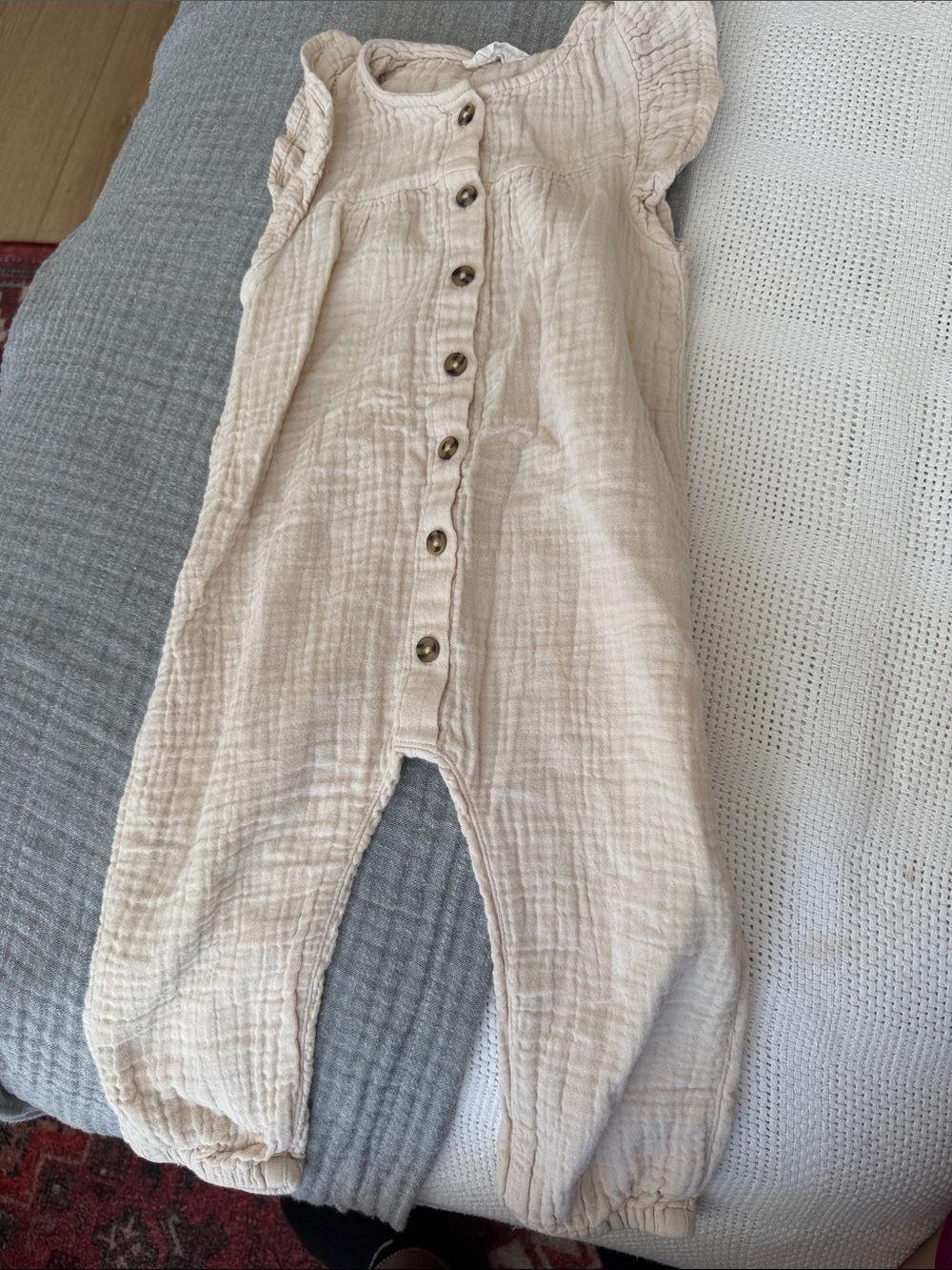 Kids Neutral Cream Button-Front Gauze Romper